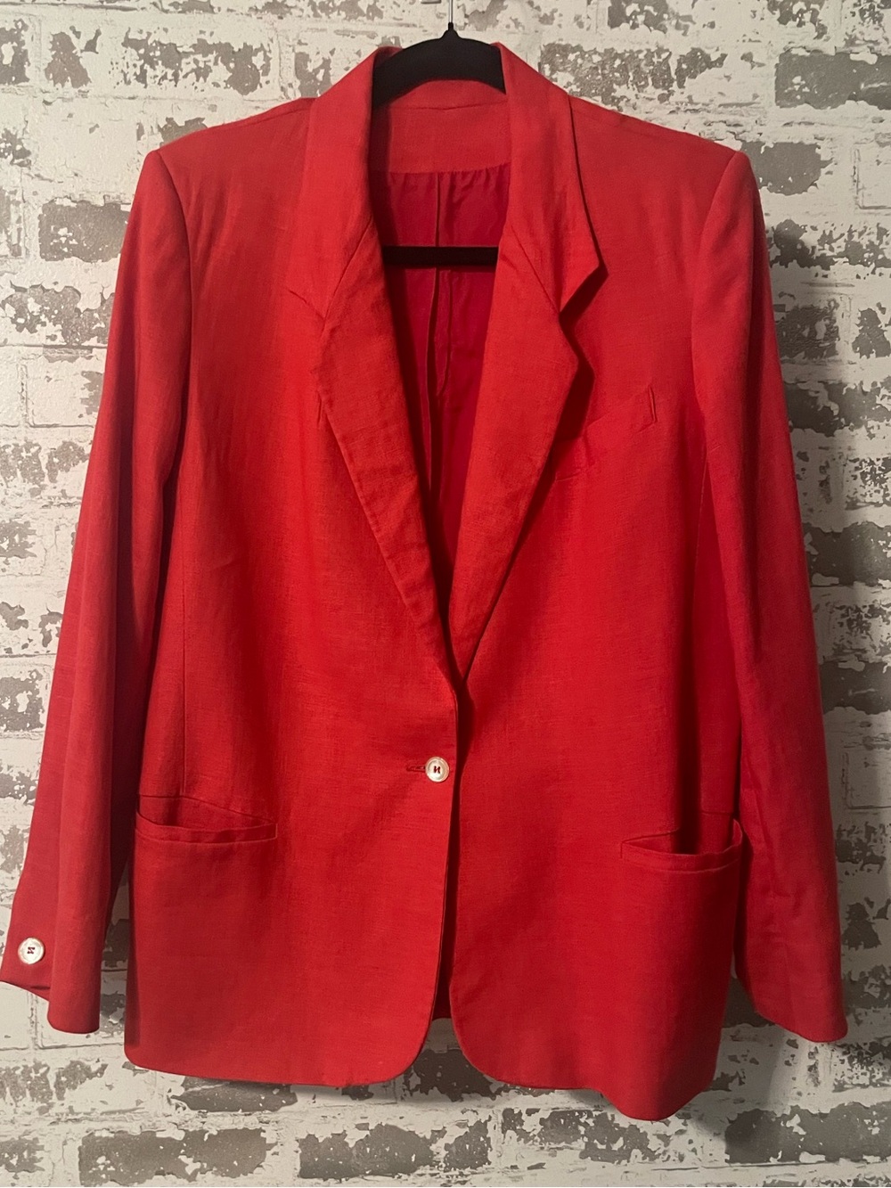 Vintage Lizzie Rubin Red Linen Blazer Jacket Women’s 14 Oversized Single Button - Picture 2 of 7